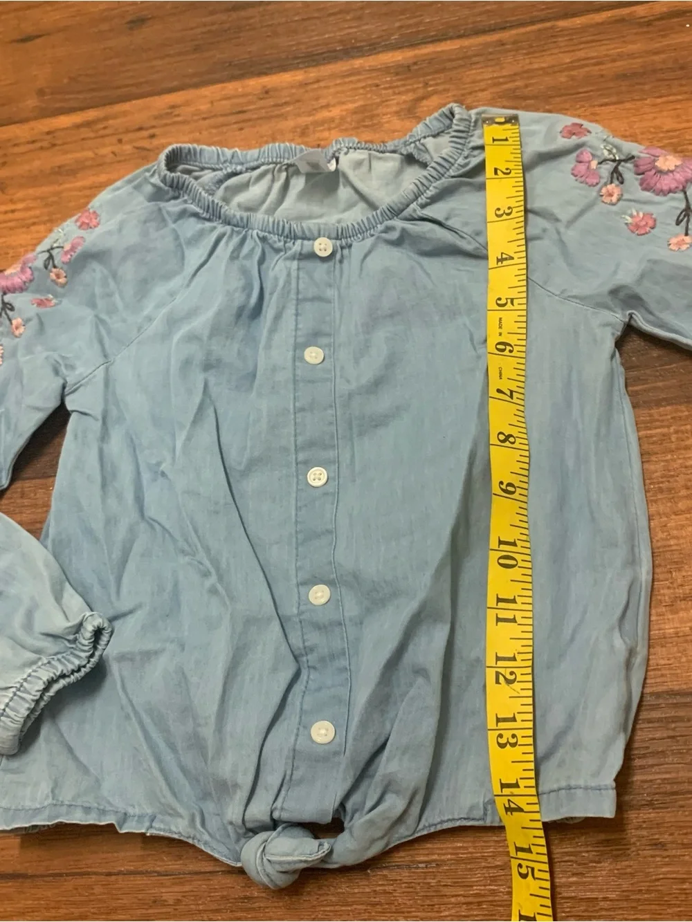 Carter's Girls Size 6 Chambray Embroidered Floral Tie Front Long Sleeve Shirt